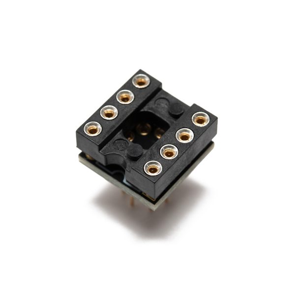 BrownDog 020601A 8-pin DIP to TO-99 adapter with DIP socket installed