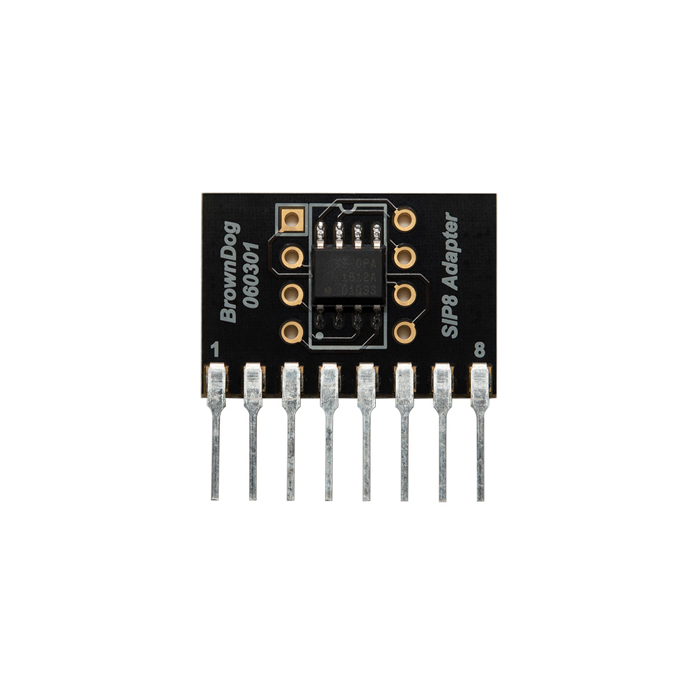 BrownDog 060301 8-pin DIP or SOIC to single-inline pin adapter with one OPA1612 op amp installed